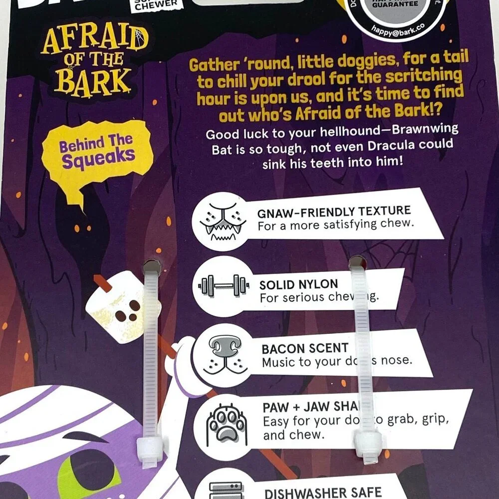 BARK Afraid of the Bark Halloween Brawning Bat Interactive Dog Toy Size L